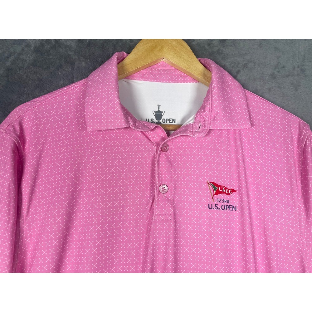 US Open LACC 123rd Golf Polo Shirt Mens Medium Pink Geometric Performance Print